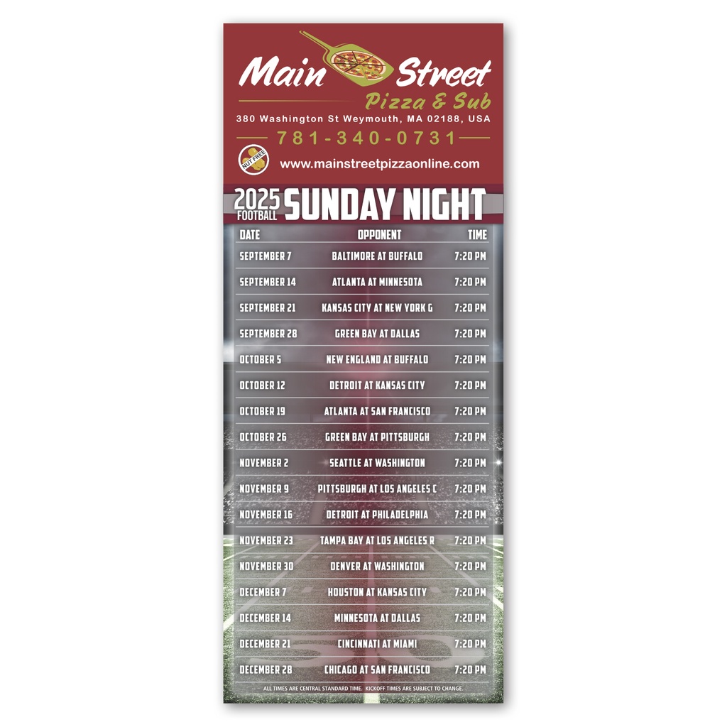 Sunday Night Football Schedule Magnet