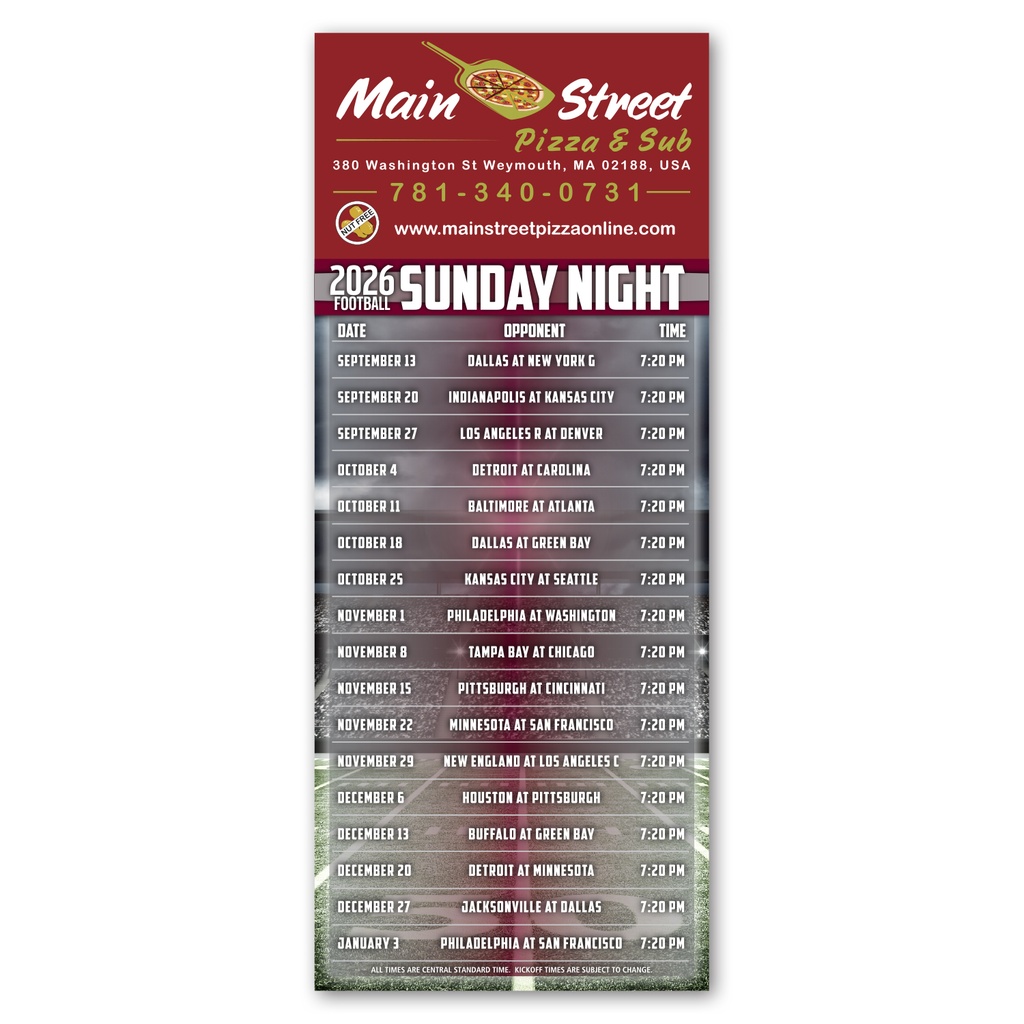Sunday Night Football Schedule Magnet
