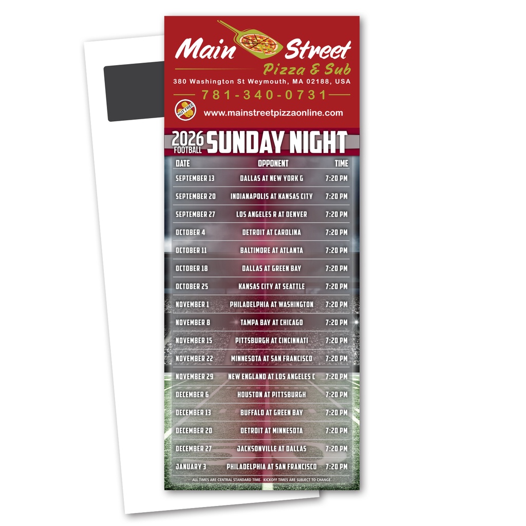 Sunday Night Football Schedule Magnetic Stick Up Card