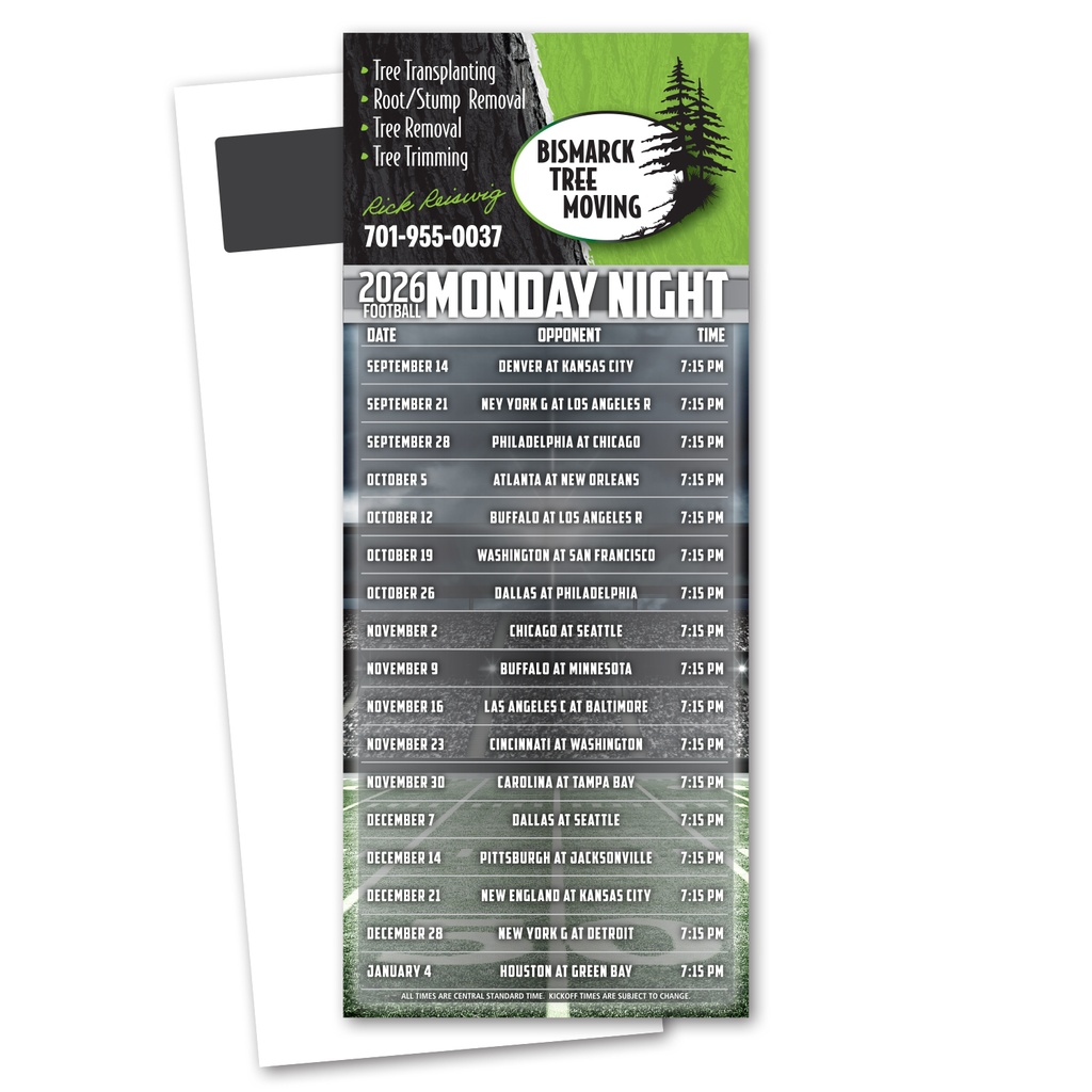 Monday Night Football Schedule Magnetic Stick Up Card