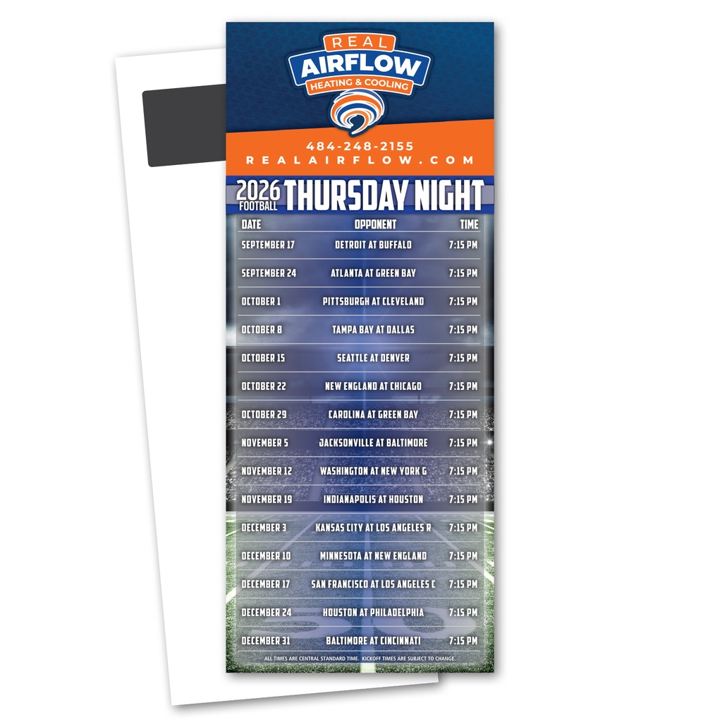 Thursday Night Football Schedule Magnetic Stick Up Card