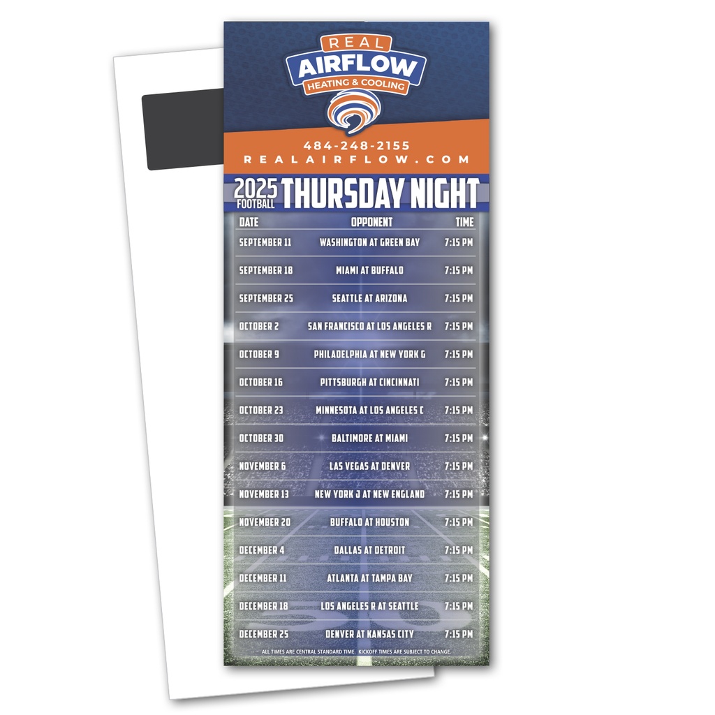 Thursday Night Football Schedule Magnetic Stick Up Card