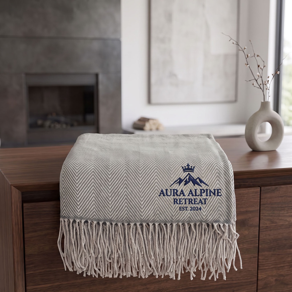 Herringbone Throw Embroidered