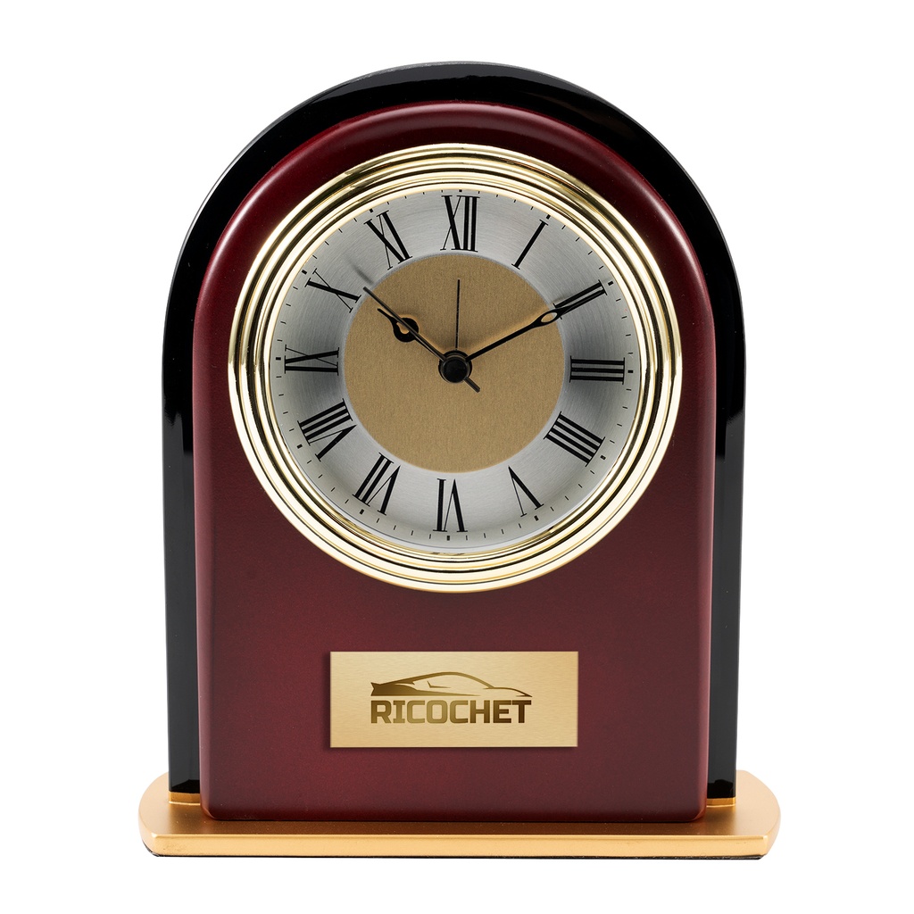 Rosewood and Black Glass Arch Clock