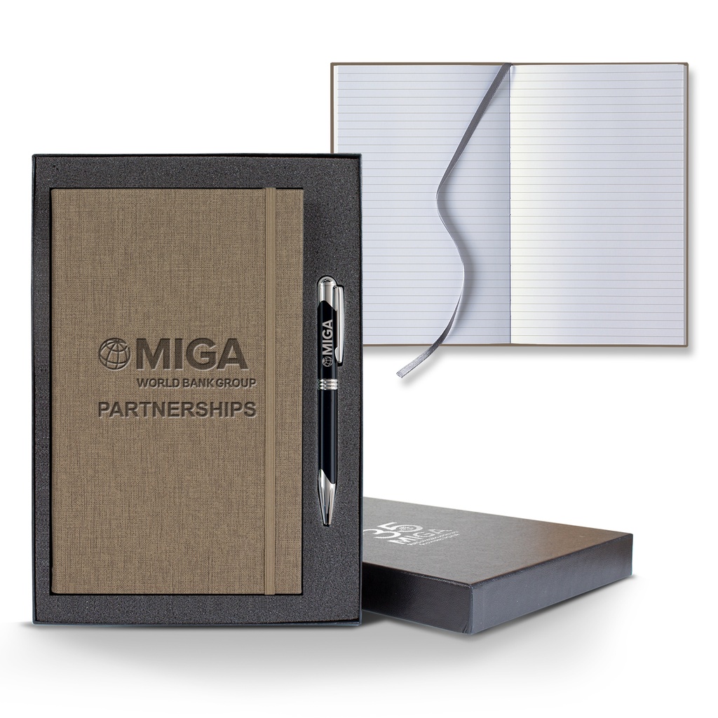 Castelli Linen Banded Medio Lined White Page Journal Gift Set