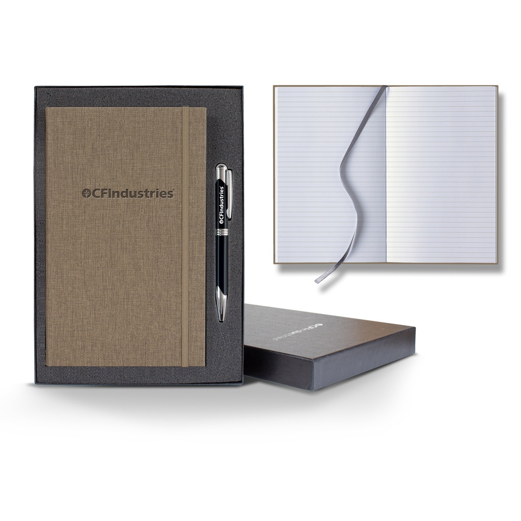 Castelli Linen Banded Medio Lined White Page Journal Gift Set