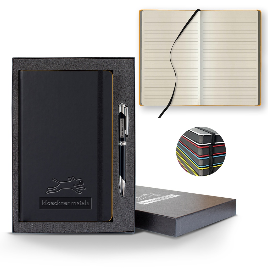 Castelli Black Laser Medio Lined Ivory Page Journal Gift Set