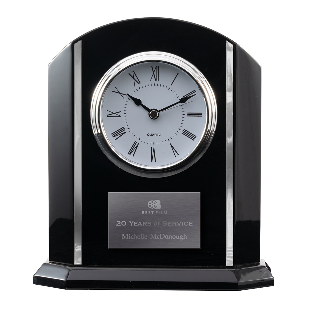 [7224] Black and Silver Piano Finish Desk Clock